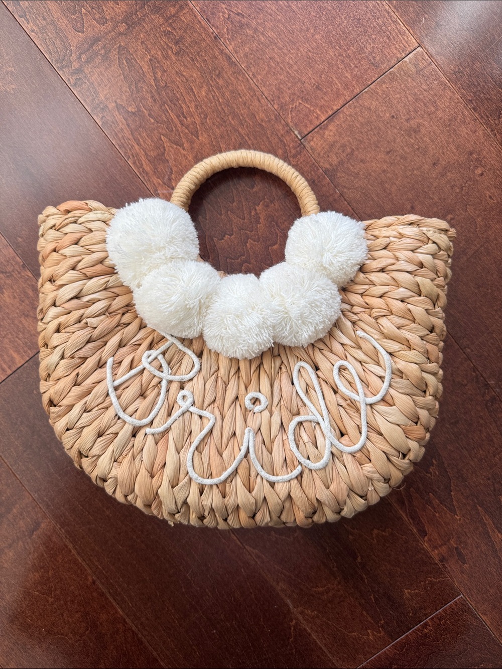 Bride Straw Pom-Pom Handbag - Natural with Cream Pom-Pom